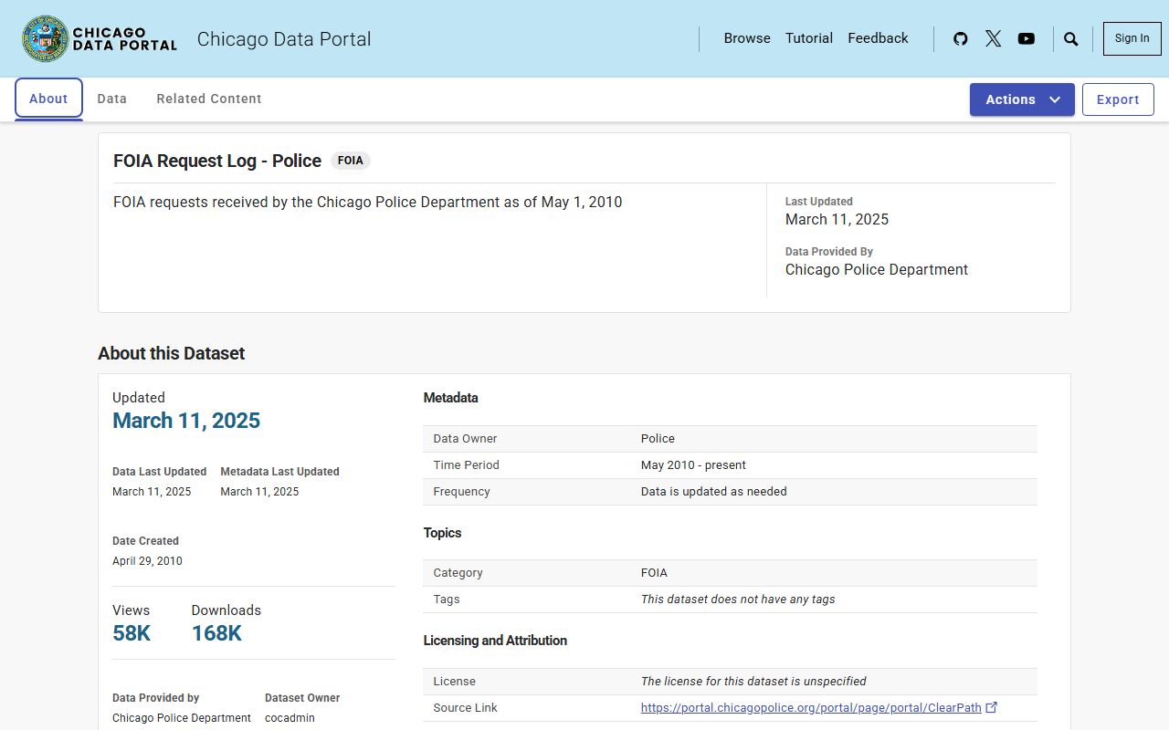 Chicago booking reports FOIA request log and police data portal
