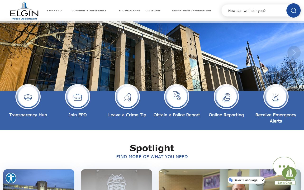 Elgin Police Department website for booking reports and arrest records in Illinois