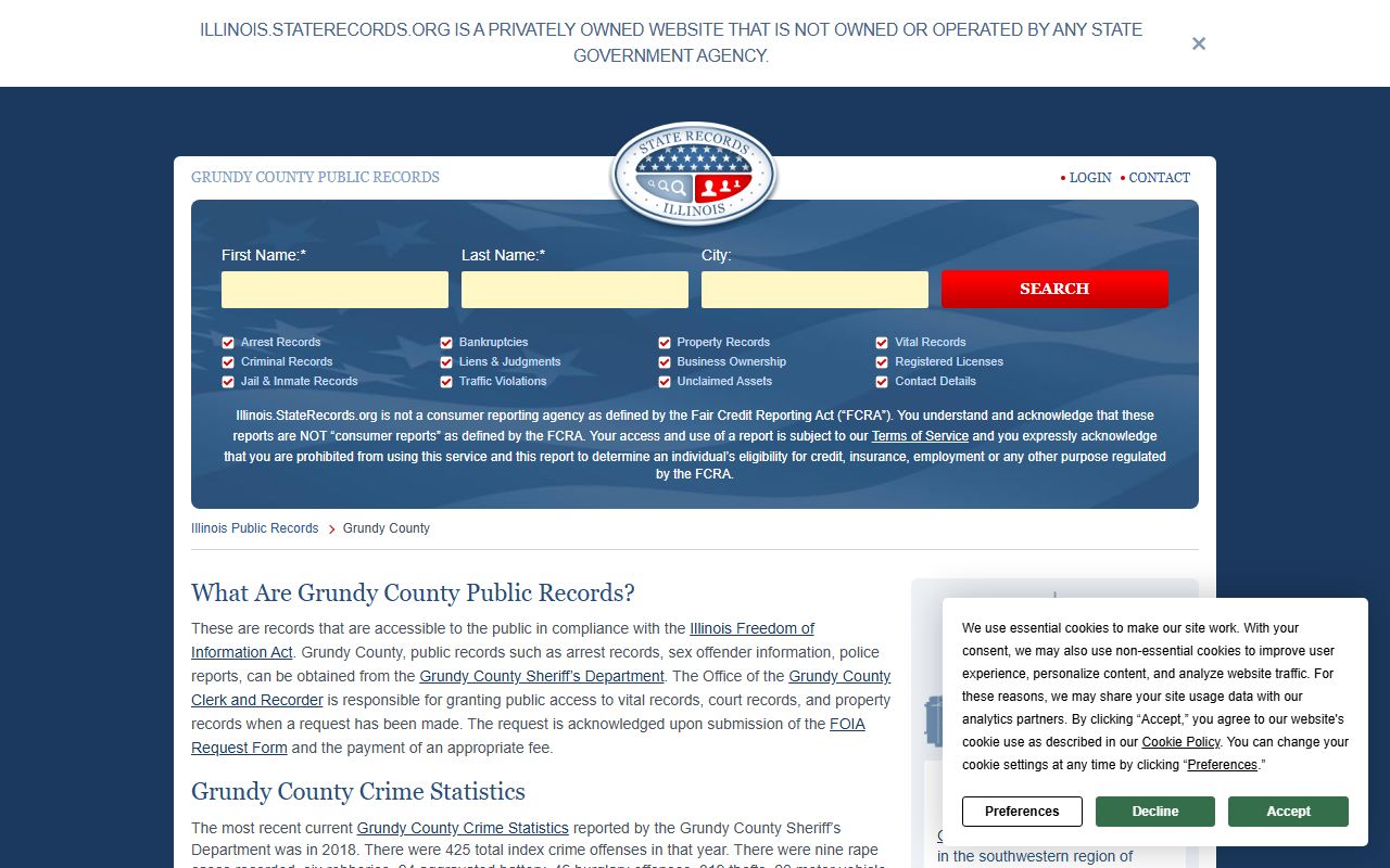 Grundy County jail roster and booking reports search page