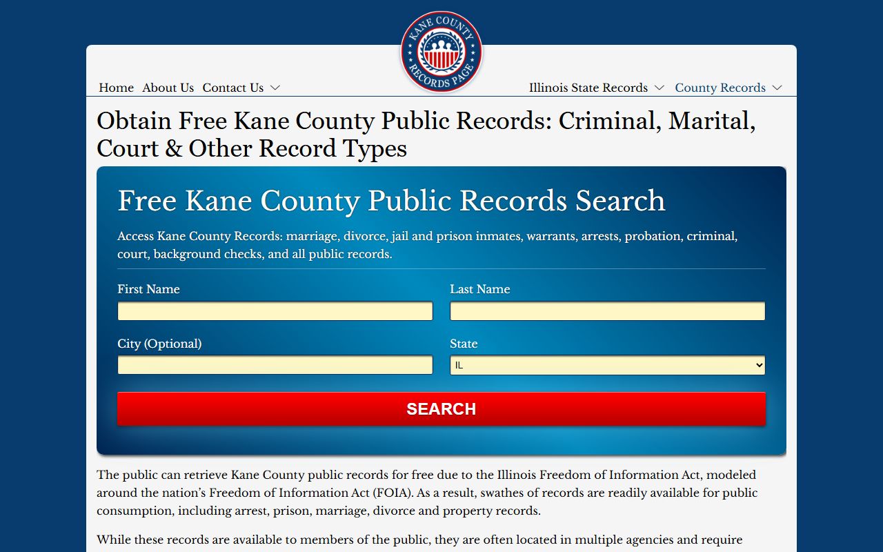 Kane County Sheriff's Office website for booking reports and detainee search