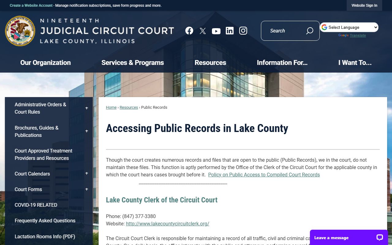 Lake County inmate locator and FOIA request page for booking reports