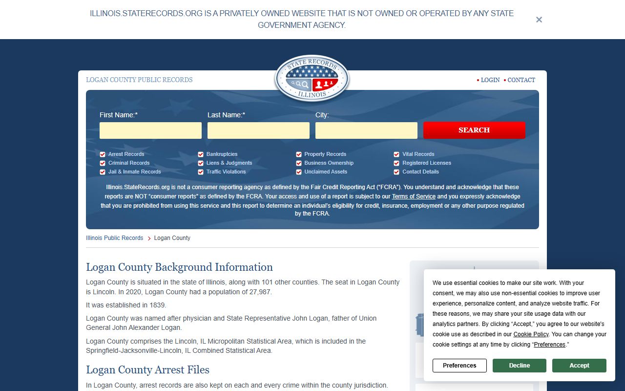 Logan County Sheriff booking reports and jail roster search page