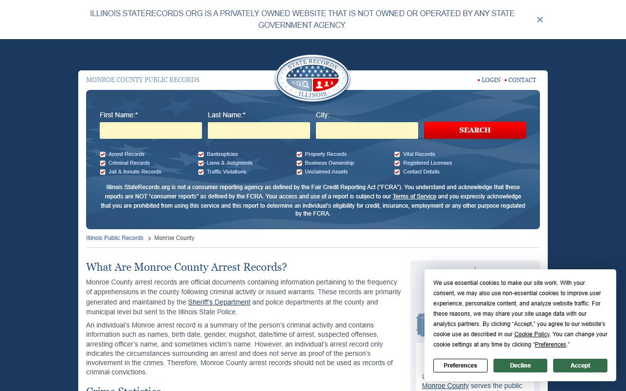 Monroe County Sheriff booking reports and jail information page