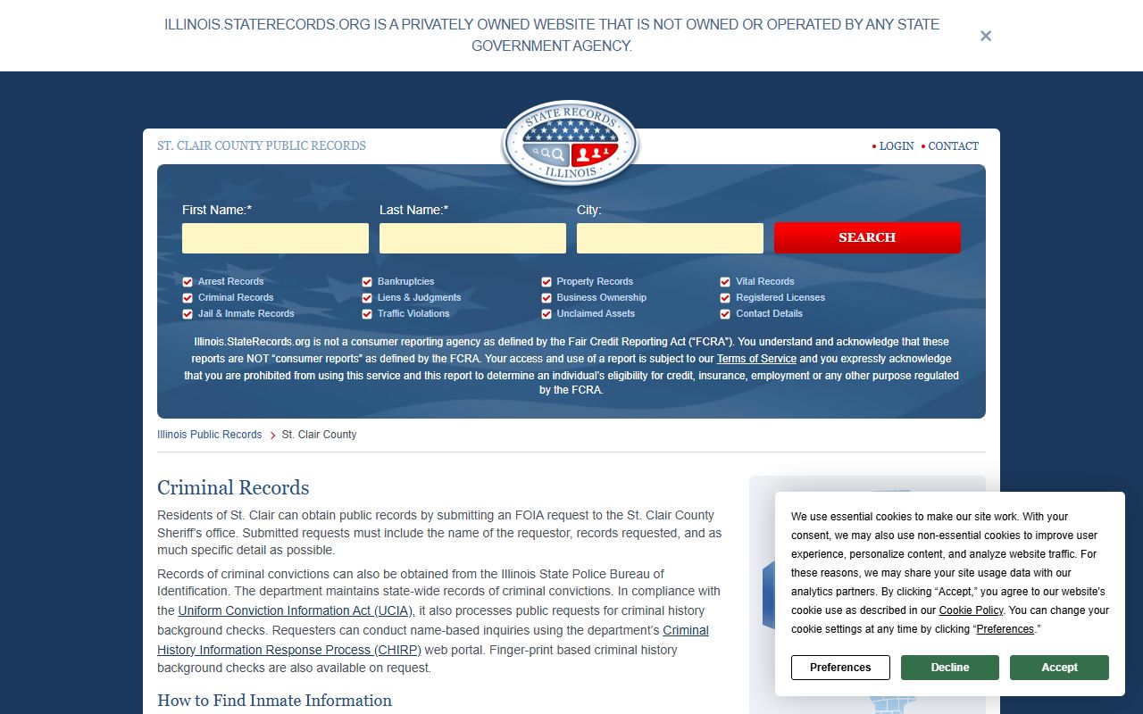 St. Clair County Sheriff booking reports and jail roster page