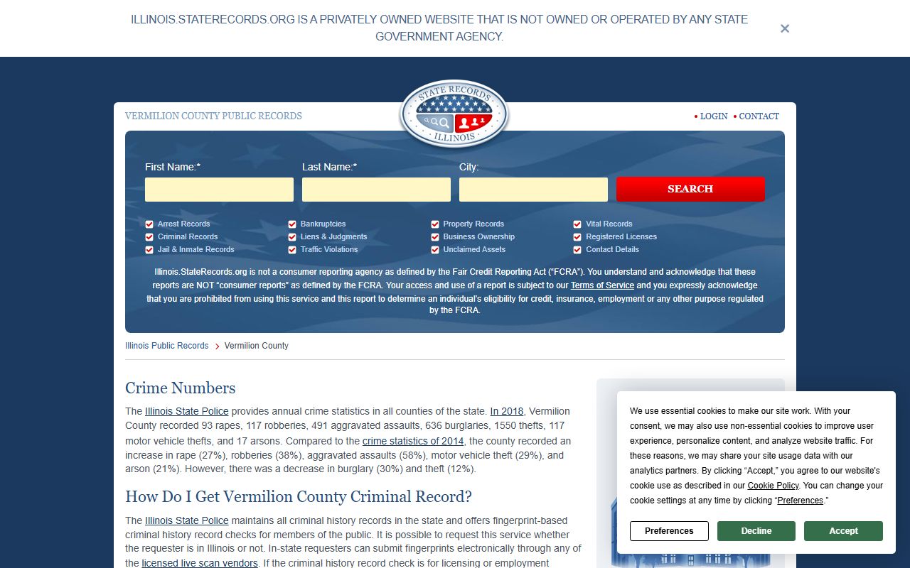 Vermilion County jail roster and booking reports search page