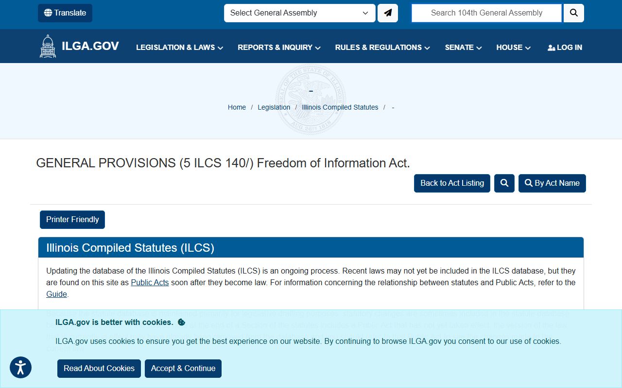 Illinois FOIA statute 5 ILCS 140 for public access to booking reports